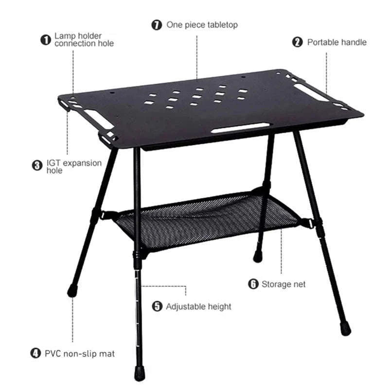 Aluminum Alloy IGT Tactical Folding Table with Adjustable Legs-IGT Storage Rack