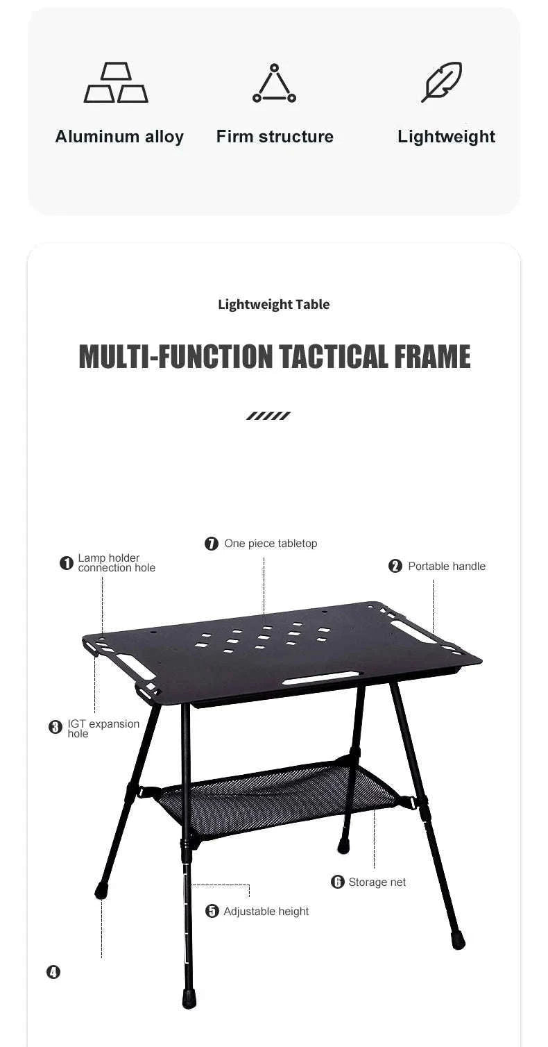 Aluminum Alloy IGT Tactical Folding Table with Adjustable Legs-IGT Storage Rack