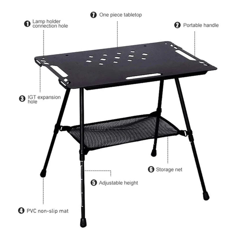 Aluminum Alloy IGT Tactical Folding Table with Adjustable Legs-IGT Storage Rack