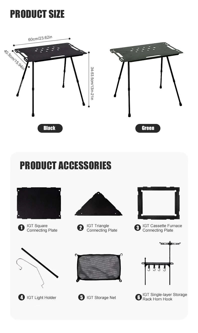 Aluminum Alloy IGT Tactical Folding Table with Adjustable Legs-IGT Storage Rack