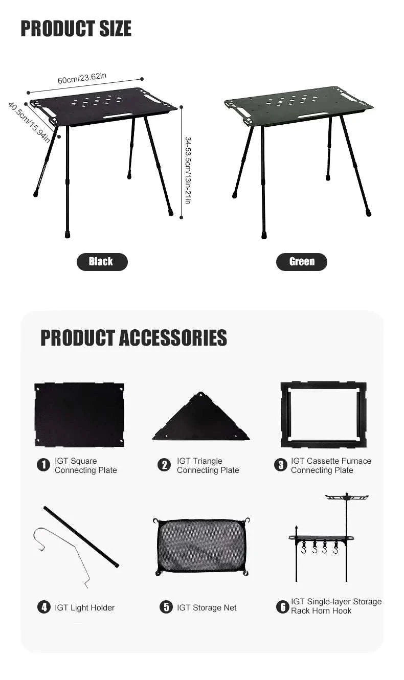 Aluminum Alloy IGT Tactical Folding Table with Adjustable Legs-IGT Storage Rack