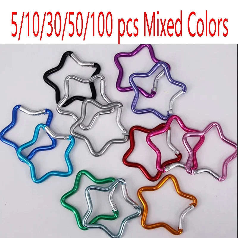 Aluminum Alloy Star Shaped Spring Locking Carabiner Keychain Clip-Mix colors / 100 pcs