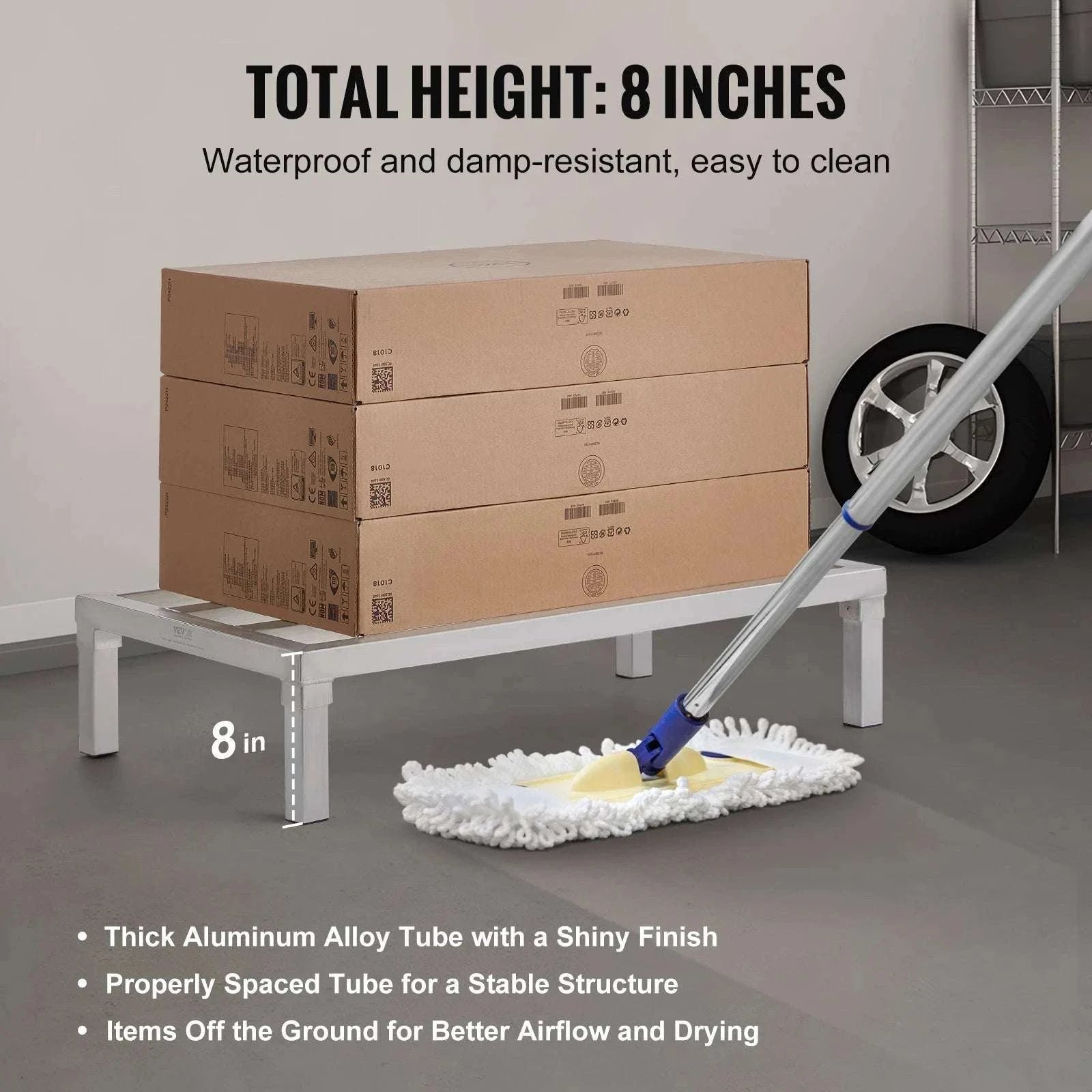 Aluminum Dunnage Rack 1800 lb Capacity 8" Floor Storage Shelf-48x20x8 in / United States
