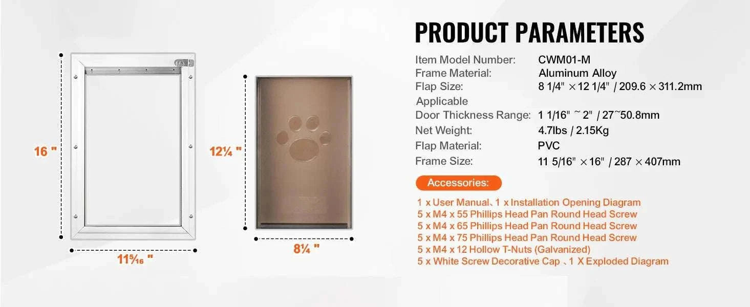 Aluminum Frame Pet Door with Locking Flap Weatherproof Dog Door-XL / france