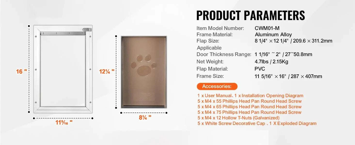 Aluminum Frame Pet Door with Locking Flap Weatherproof Dog Door-XL / france