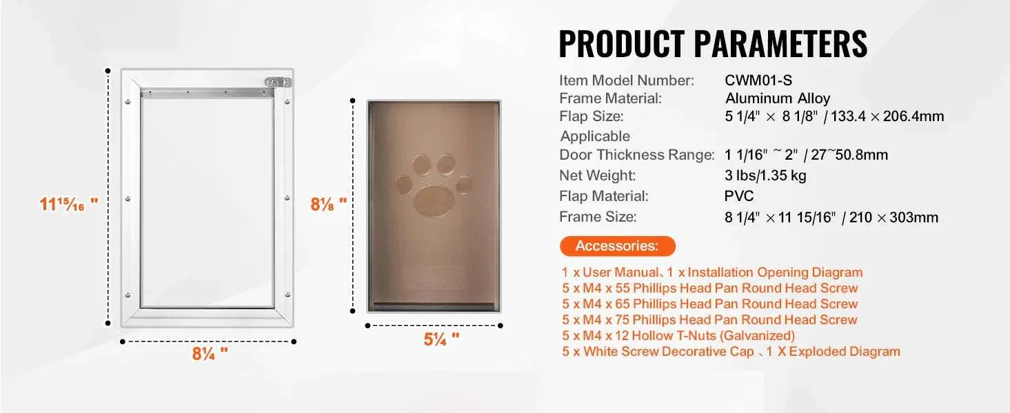 Aluminum Frame Pet Door with Locking Flap Weatherproof Dog Door-XL / france
