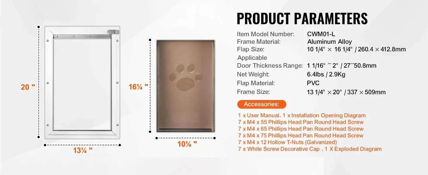 Aluminum Frame Pet Door with Locking Flap Weatherproof Dog Door-XL / france