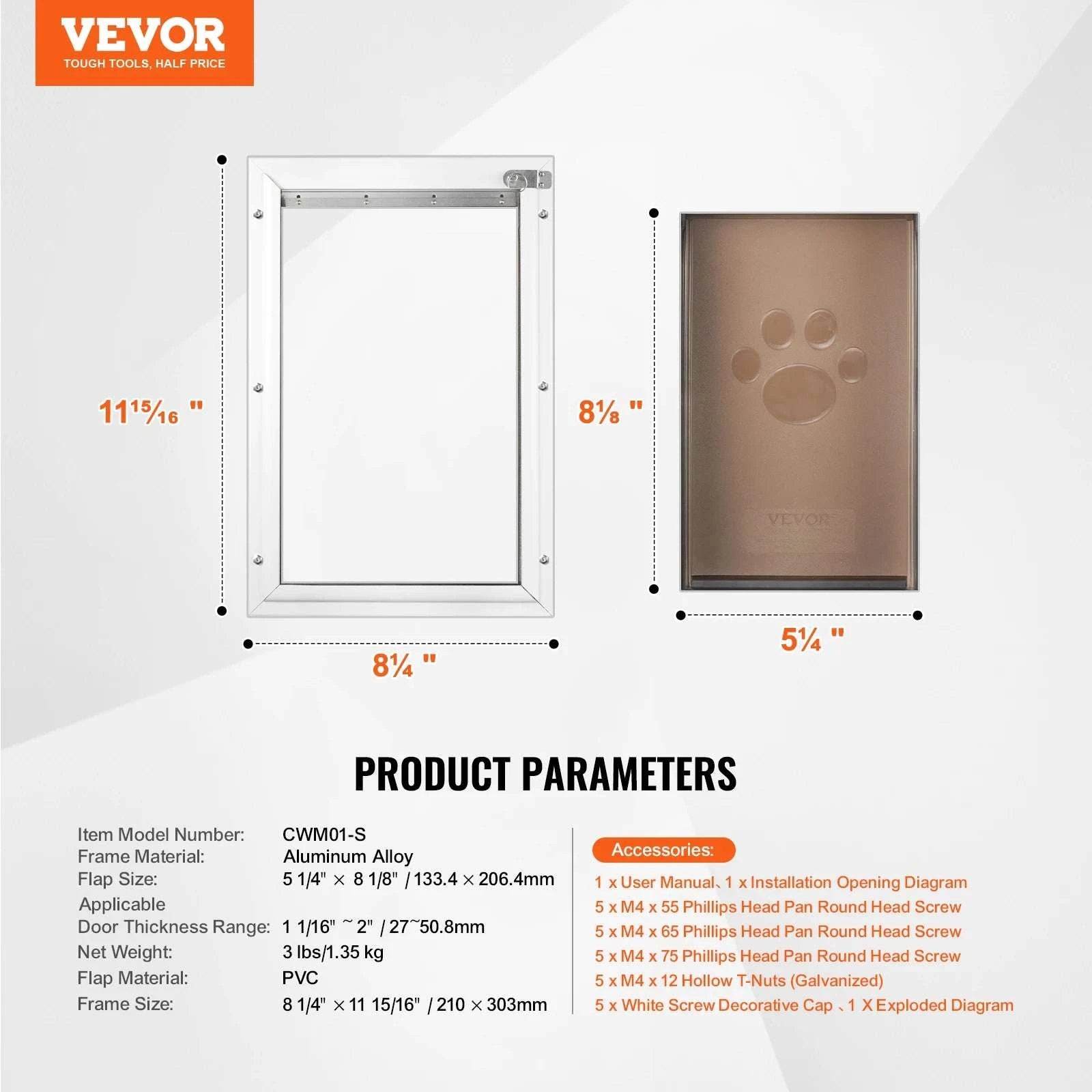 Aluminum Frame Pet Door with Locking Flap Weatherproof Dog Door-XL / france