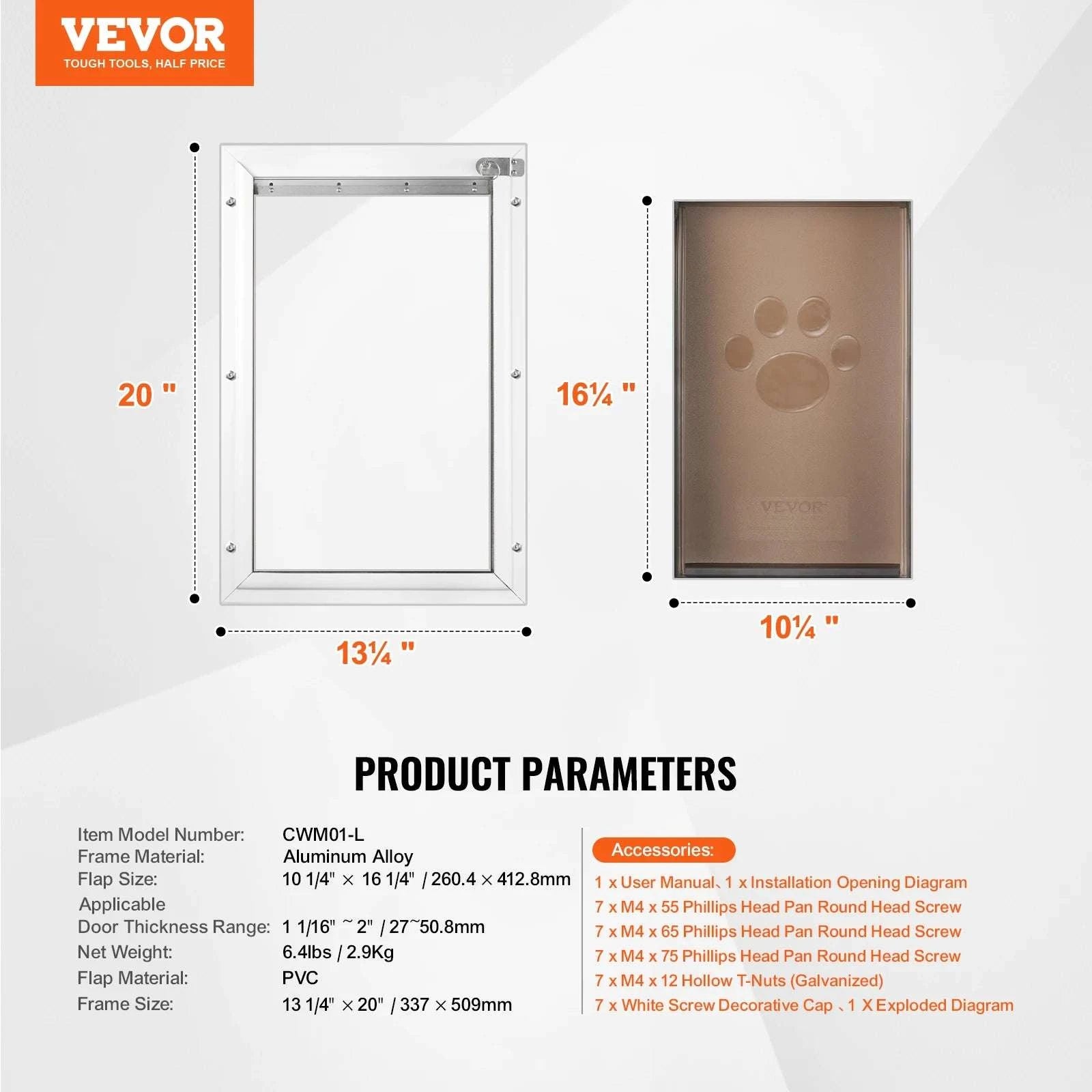 Aluminum Frame Pet Door with Locking Flap Weatherproof Dog Door-XL / france