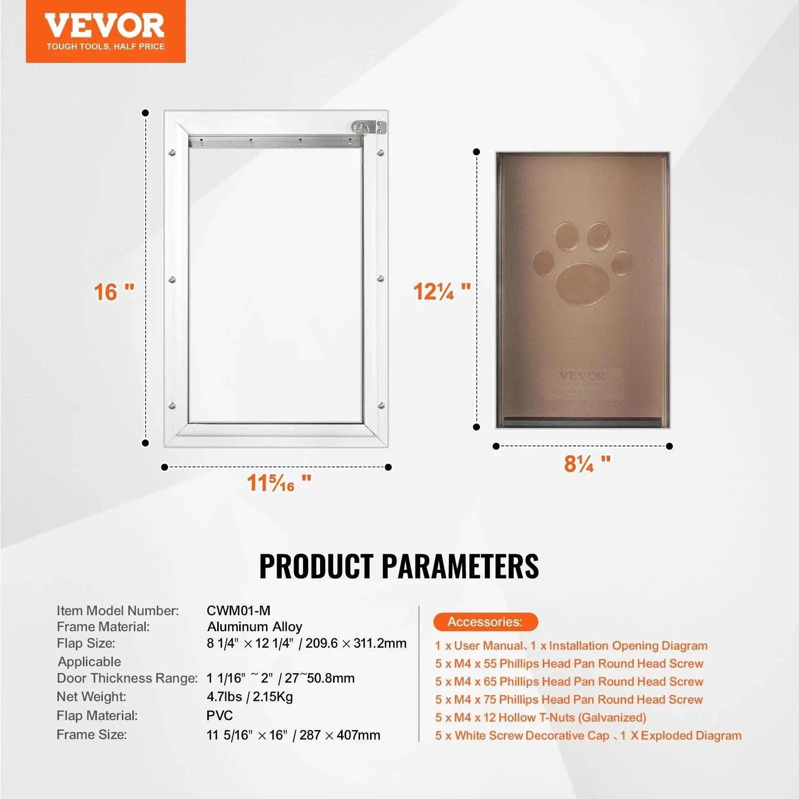 Aluminum Frame Pet Door with Locking Flap Weatherproof Dog Door-XL / france