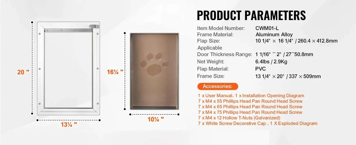Aluminum Frame Pet Door with Locking Flap Weatherproof Dog Door-XL / france