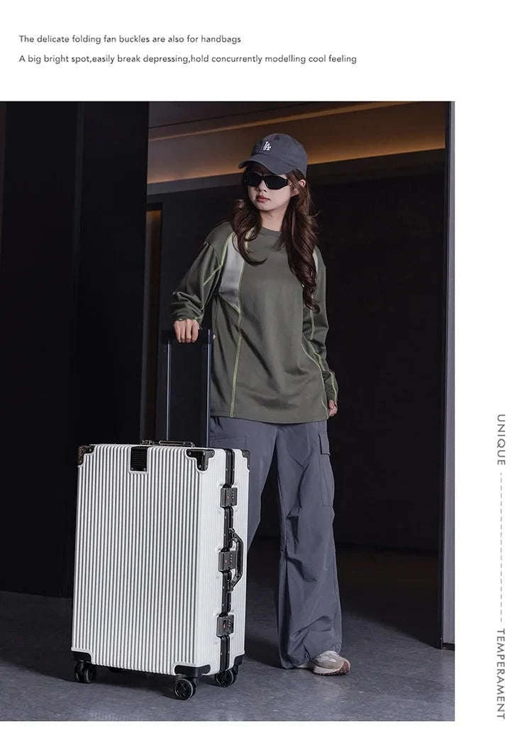 Aluminum Frame Suitcase with Silent All-Terrain Wheels and Cup Holder-Blue / 22 inches / United States
