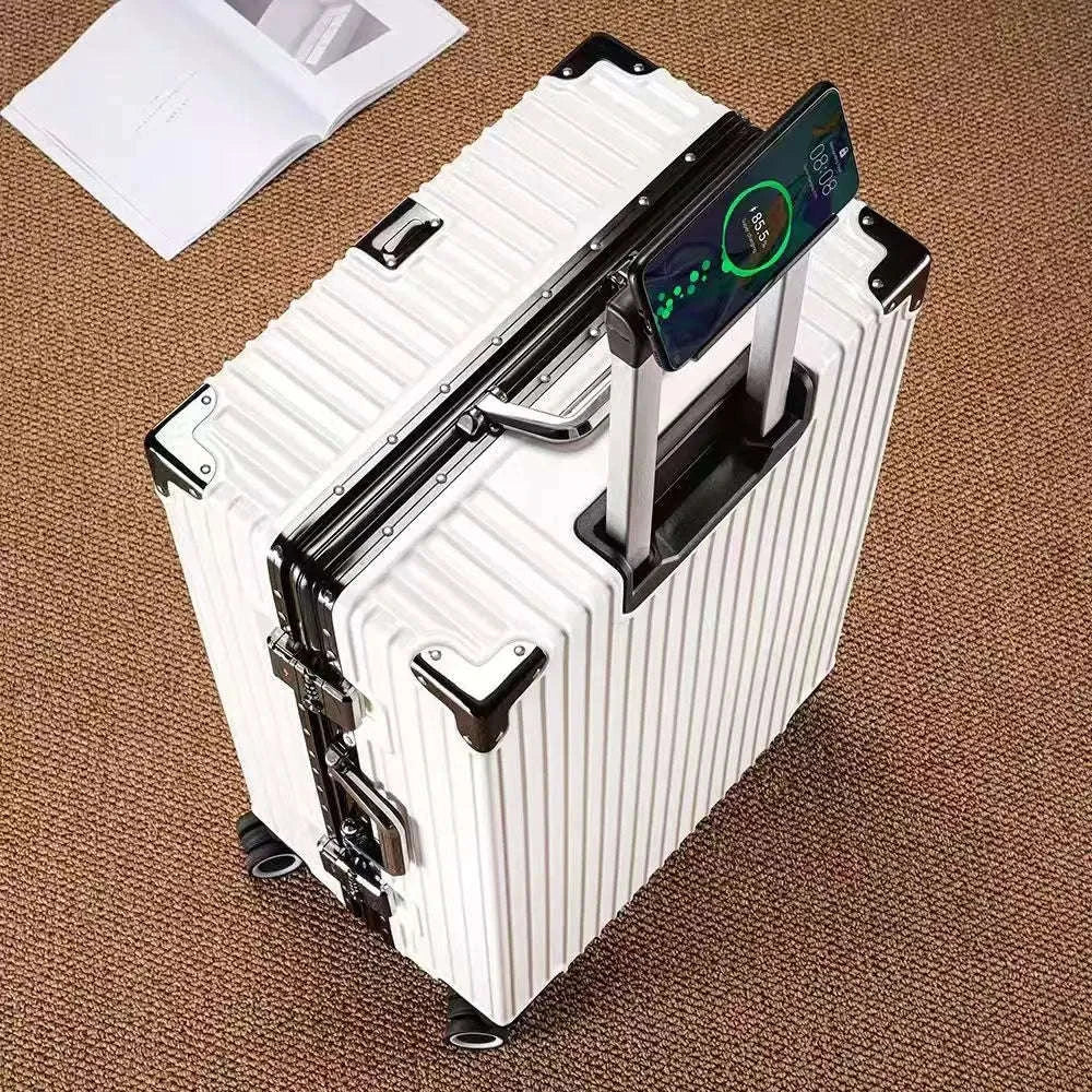 Aluminum Frame Suitcase with Silent All-Terrain Wheels and Cup Holder-Blue / 22 inches / United States