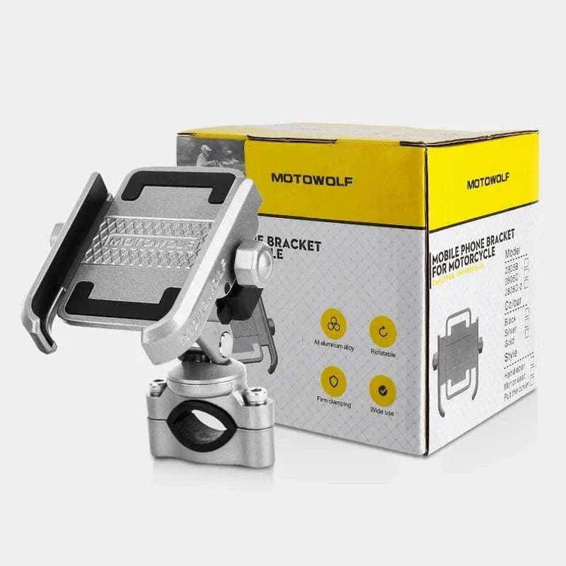 Aluminum Motorcycle Phone Holder Rearview Mirror Mount-Mirror-Silver