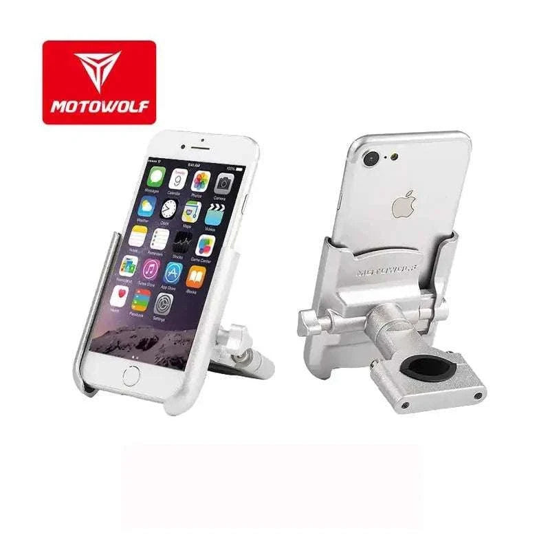 Aluminum Motorcycle Phone Holder Rearview Mirror Mount-Mirror-Silver