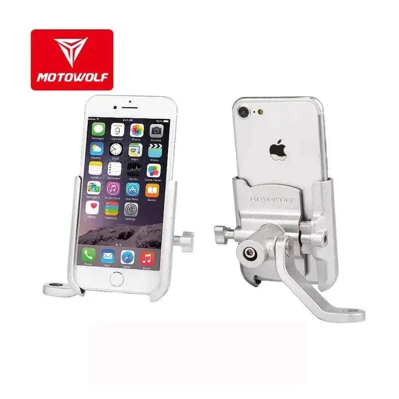 Aluminum Motorcycle Phone Holder Rearview Mirror Mount-Mirror-Silver