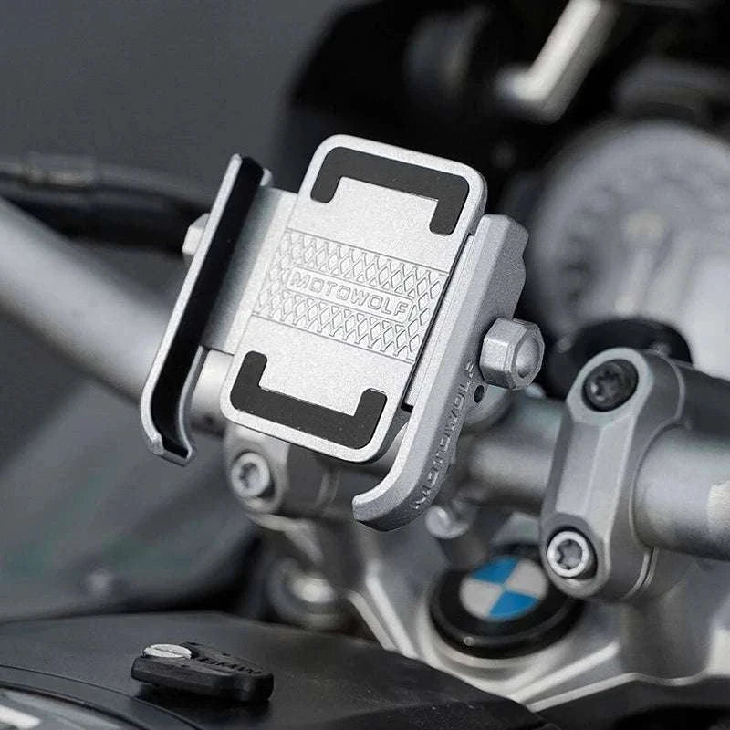 Aluminum Motorcycle Phone Holder Rearview Mirror Mount-Mirror-Silver
