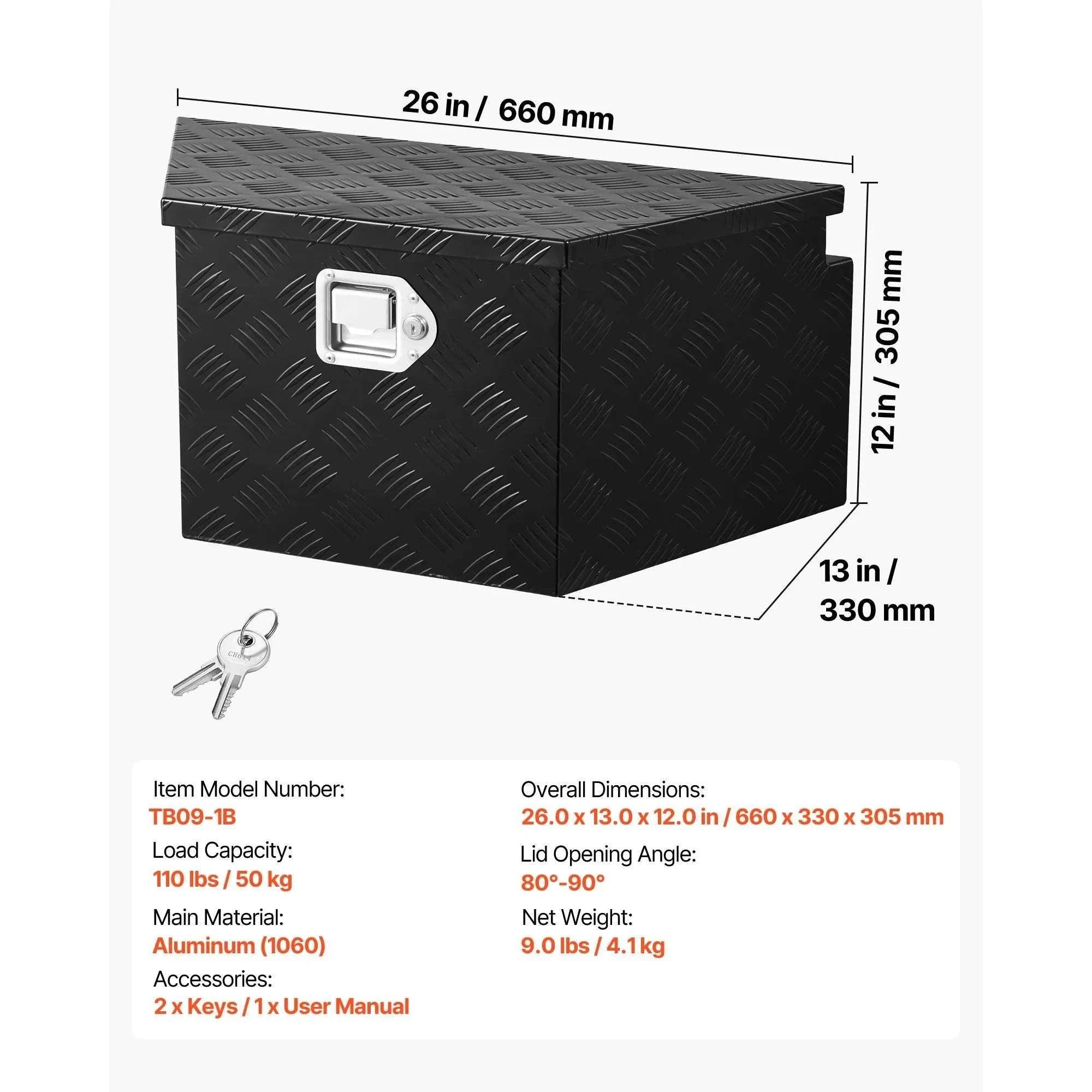 Aluminum Trailer Tongue Box with Lock for RV, Truck & Trailer Storage-29x16.5x18in / United States