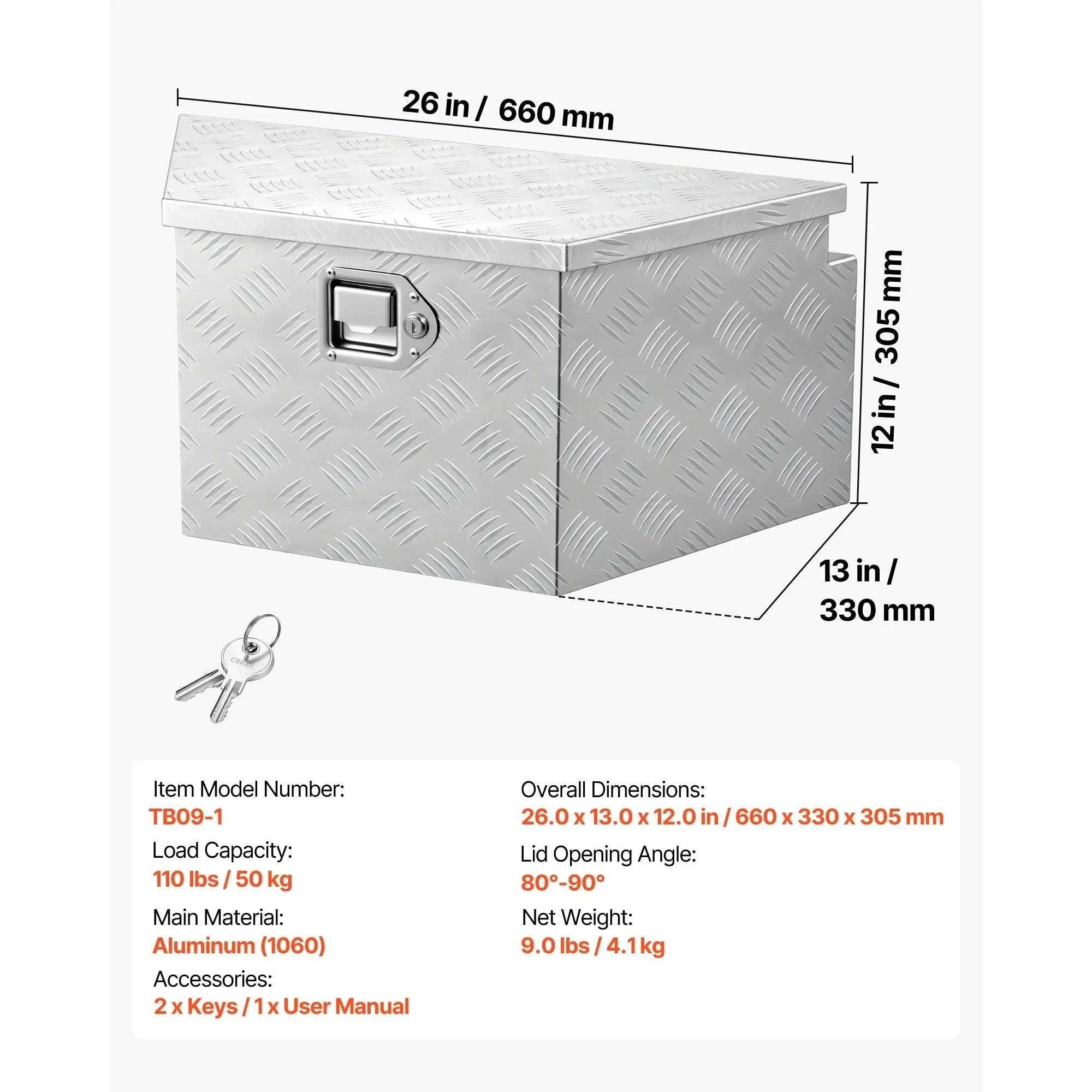 Aluminum Trailer Tongue Box with Lock for RV, Truck & Trailer Storage-29x16.5x18in / United States