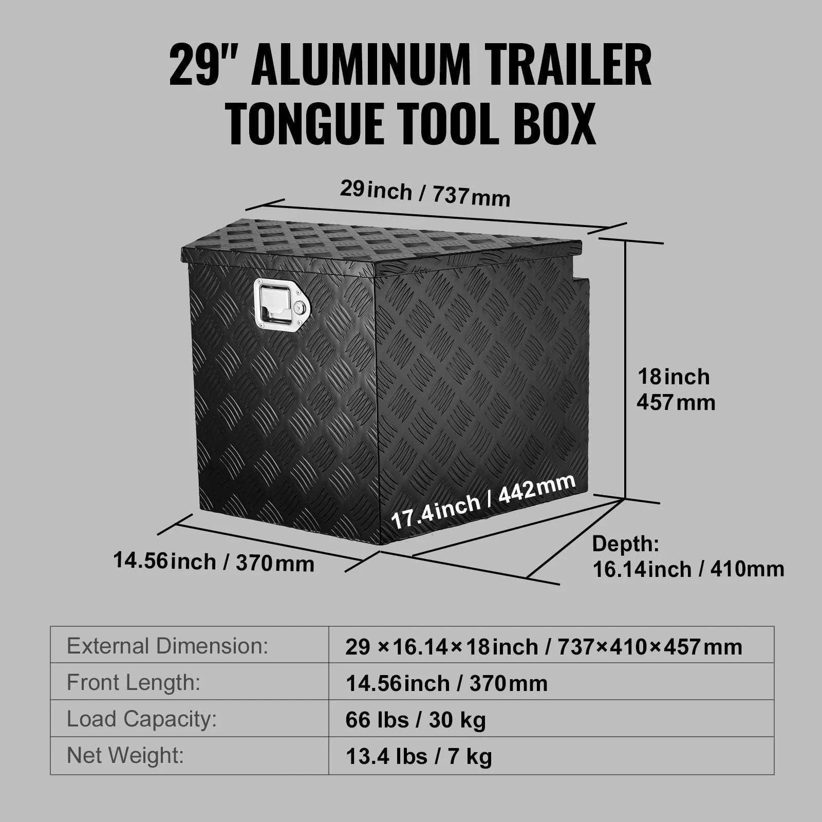 Aluminum Trailer Tongue Tool Box 33" Heavy Duty Storage Chest-36x12x12inch / United States