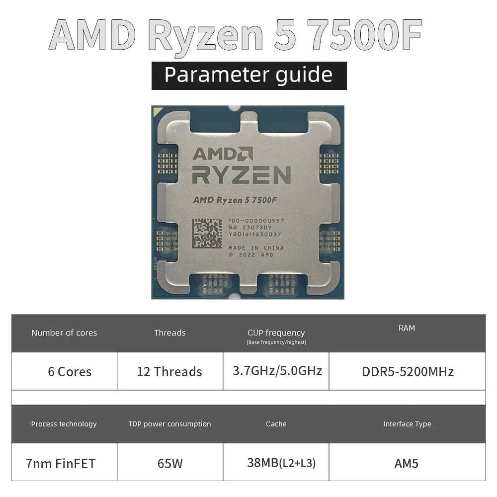 AMD Ryzen 5 7500F Processor 6‑Core AM5 Desktop CPU-france