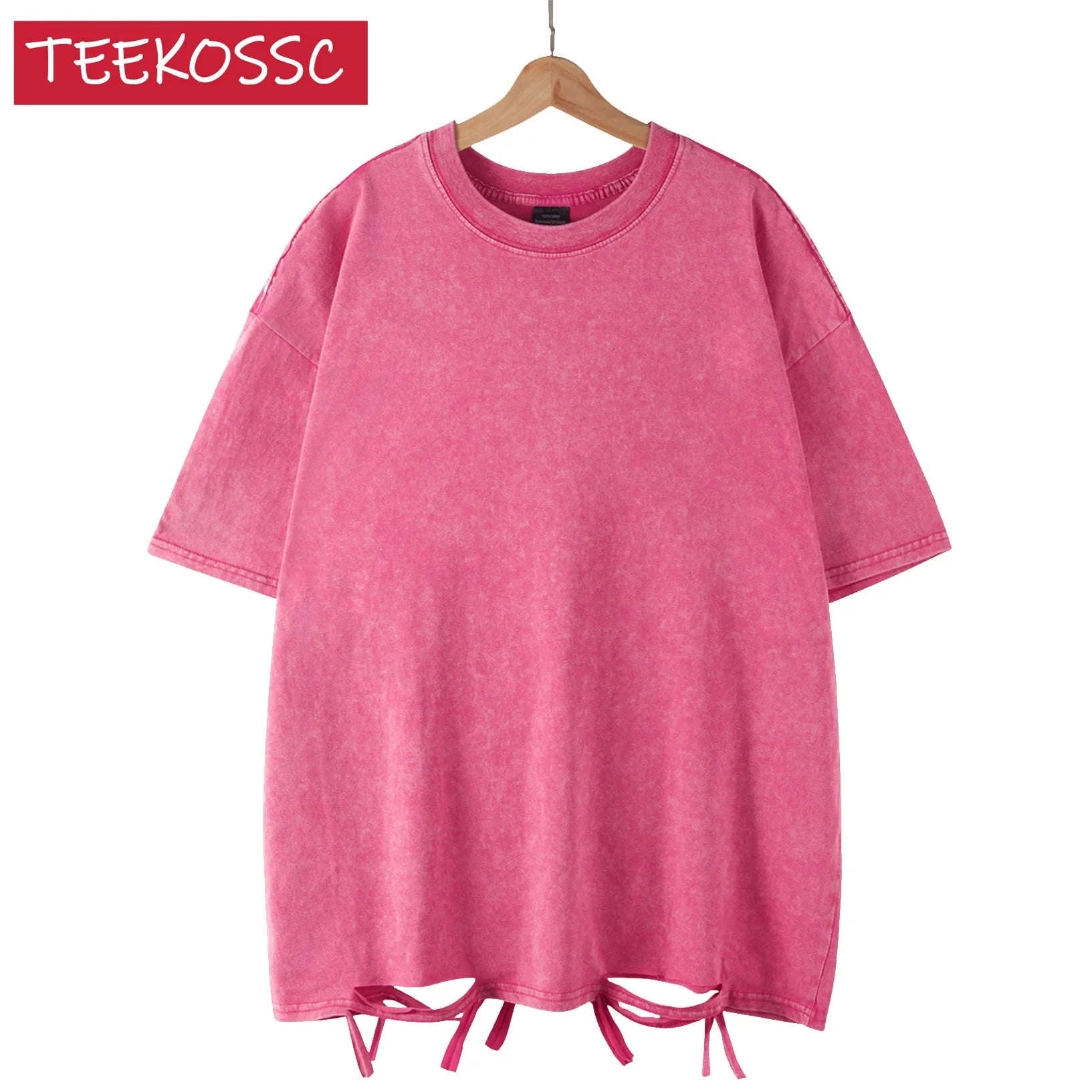American Retro Heavyweight Short Sleeve T‑Shirt-Rose Red / L 70-85KG