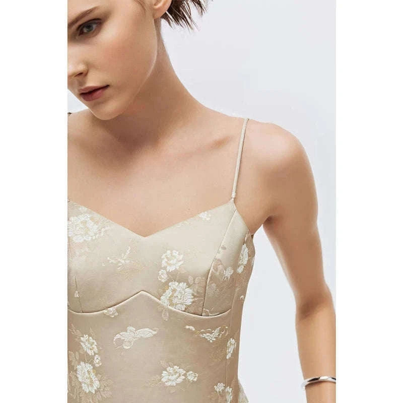 Amii Jacquard Floral Sling Vest Waist-Cinching Sleeveless Top-Feather Grey / L