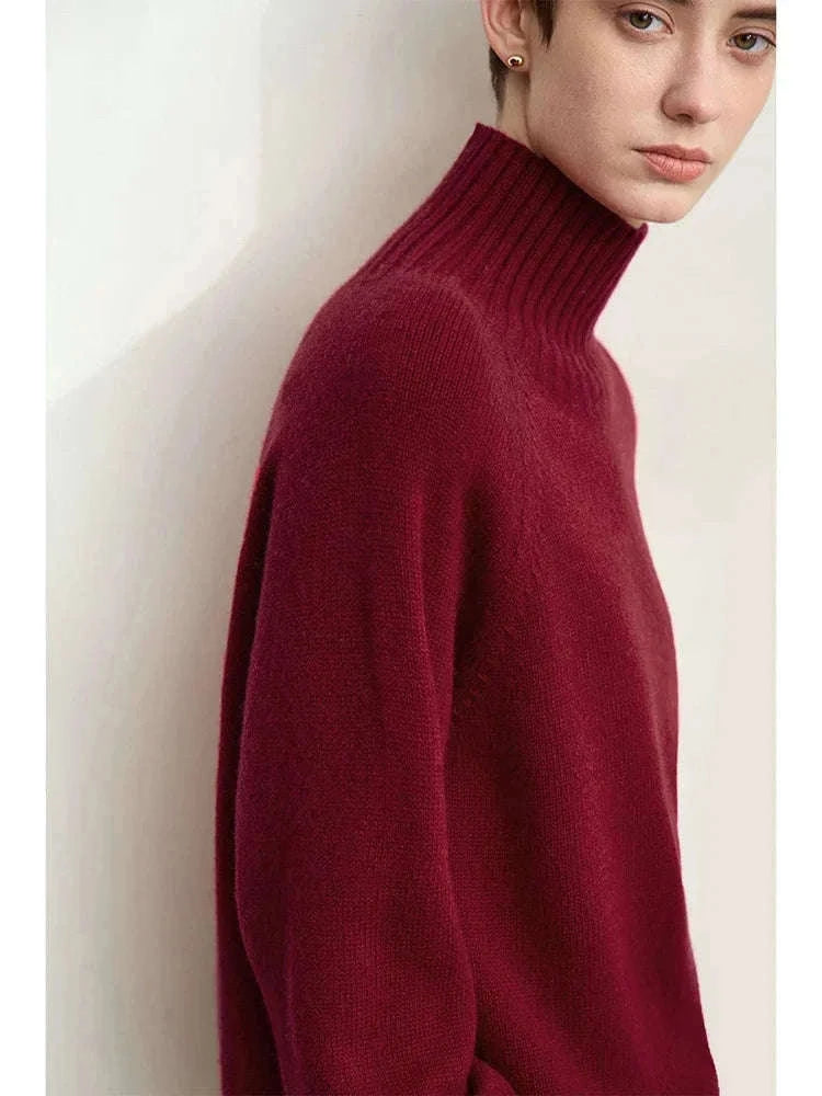 AMII Women’s Wool Turtleneck Sweater Loose Fit Seamless Knit-