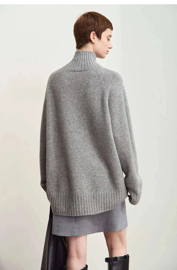 AMII Women’s Wool Turtleneck Sweater Loose Fit Seamless Knit-