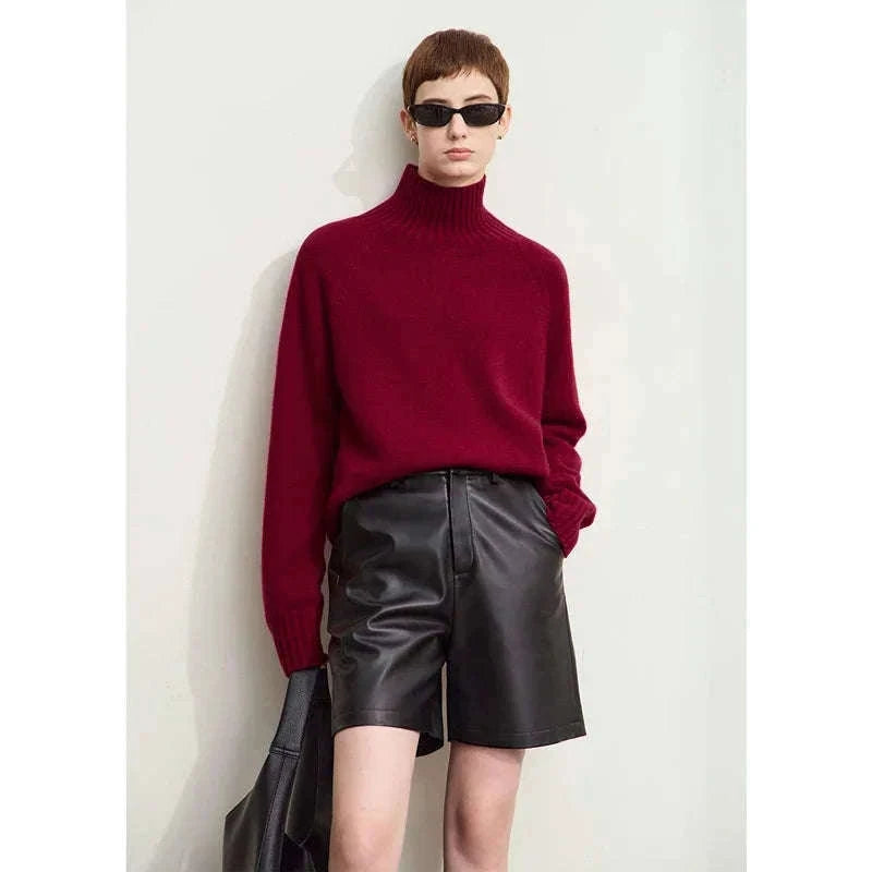AMII Women’s Wool Turtleneck Sweater Loose Fit Seamless Knit-