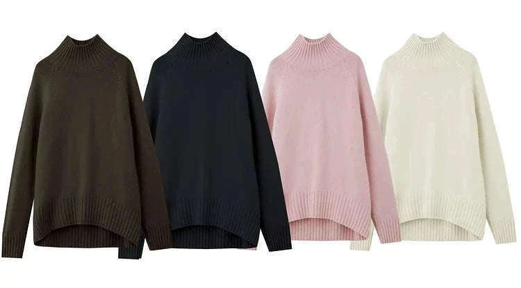 AMII Women’s Wool Turtleneck Sweater Loose Fit Seamless Knit-black / M
