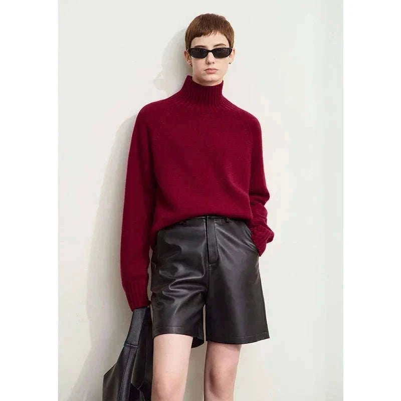 AMII Women’s Wool Turtleneck Sweater Loose Fit Seamless Knit-black / M