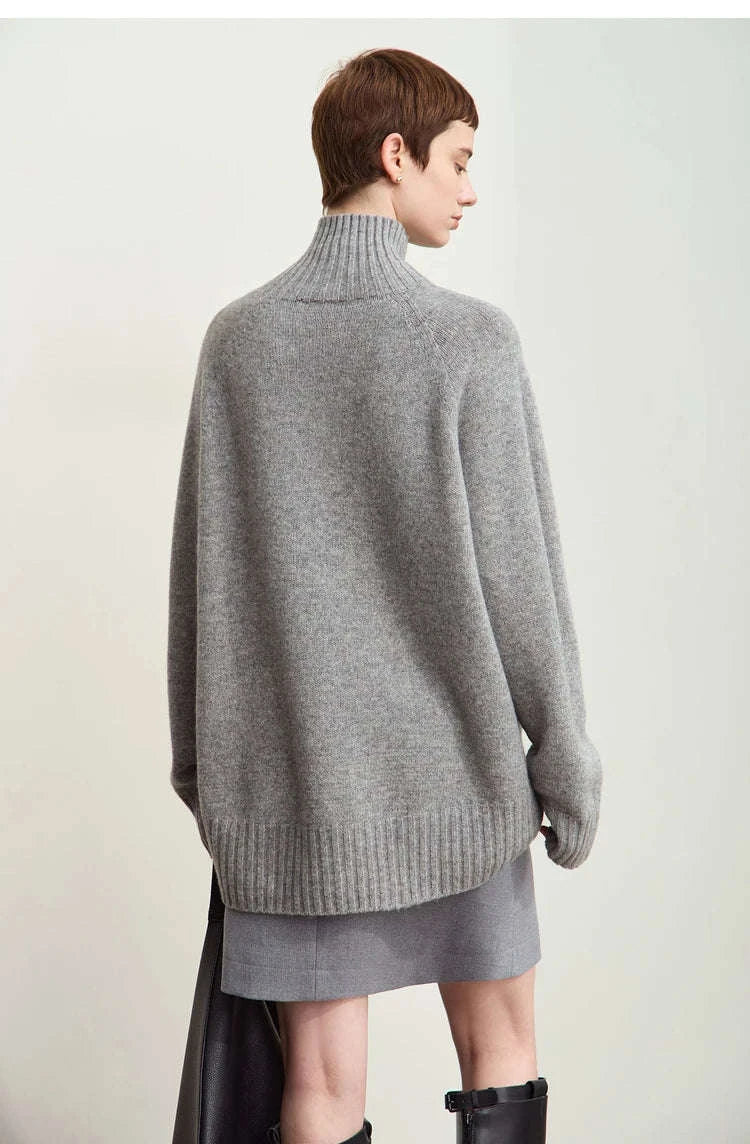 AMII Women’s Wool Turtleneck Sweater Loose Fit Seamless Knit-black / M