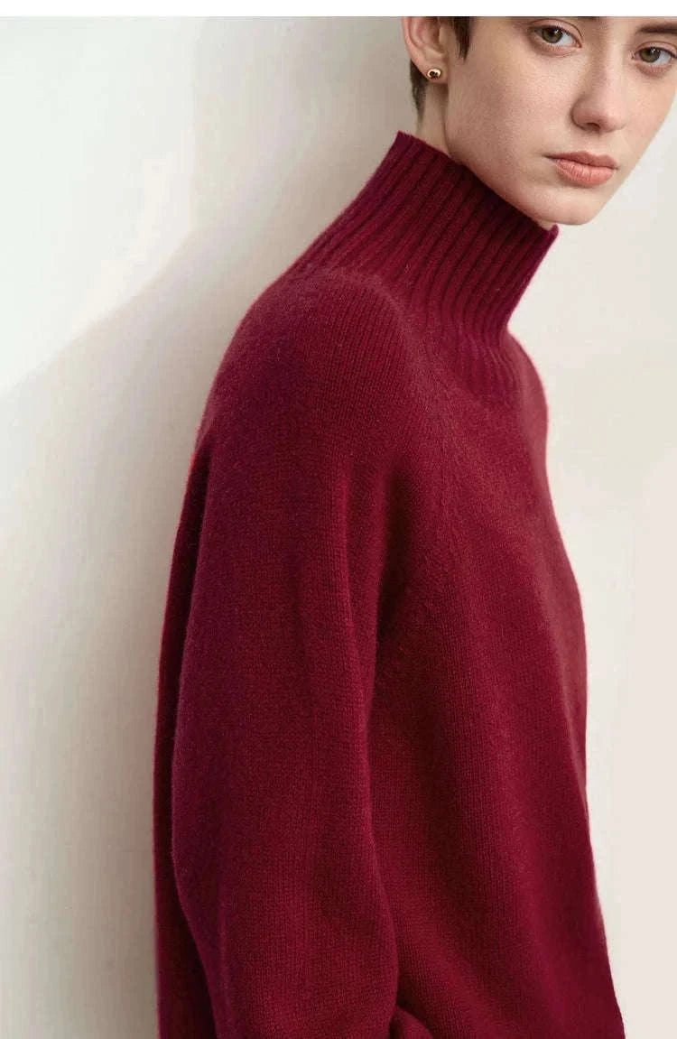 AMII Women’s Wool Turtleneck Sweater Loose Fit Seamless Knit-black / M