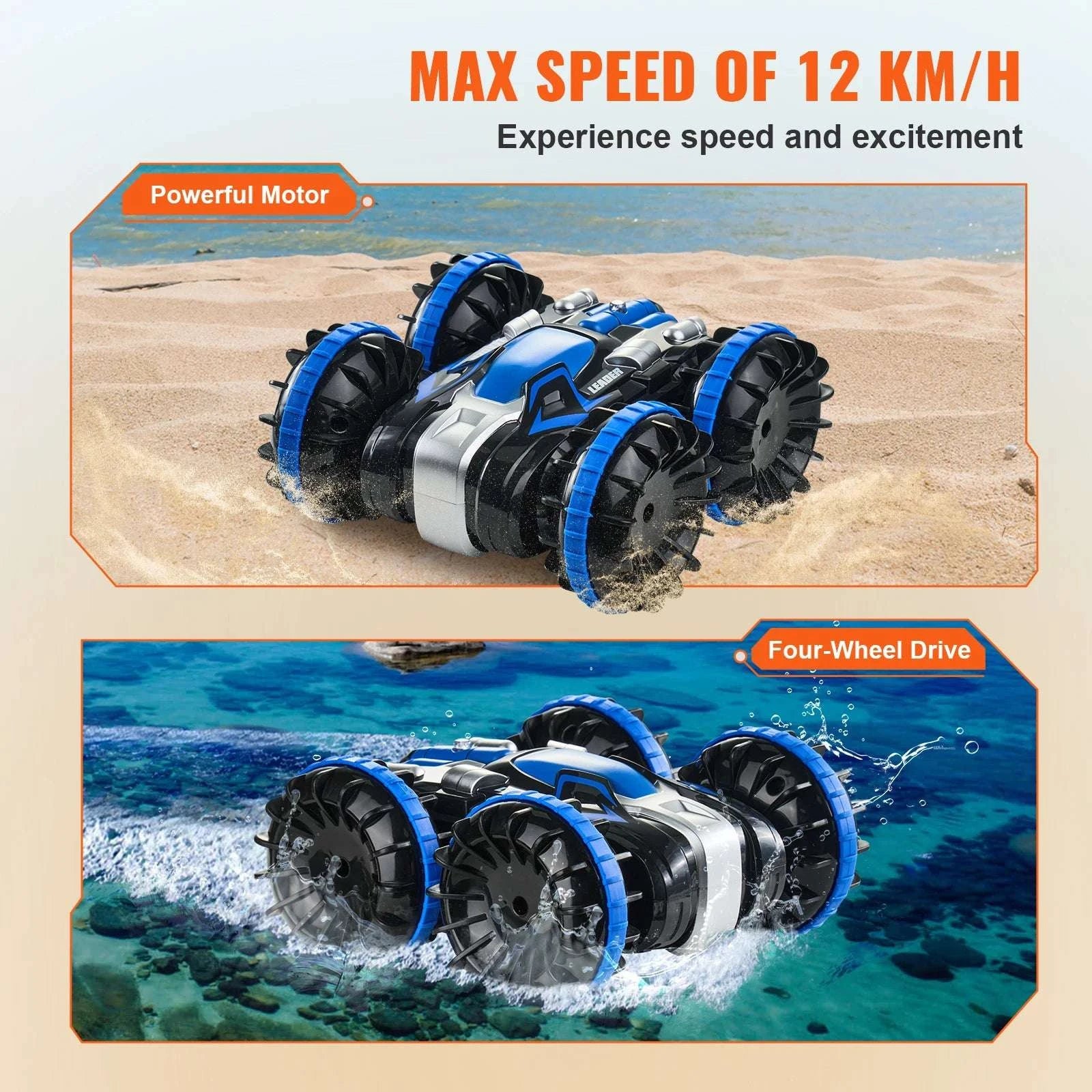 Amphibious RC Car Boat 2.4GHz Stunt Vehicle for Land & Water-Blue / CZECH REPUBLIC