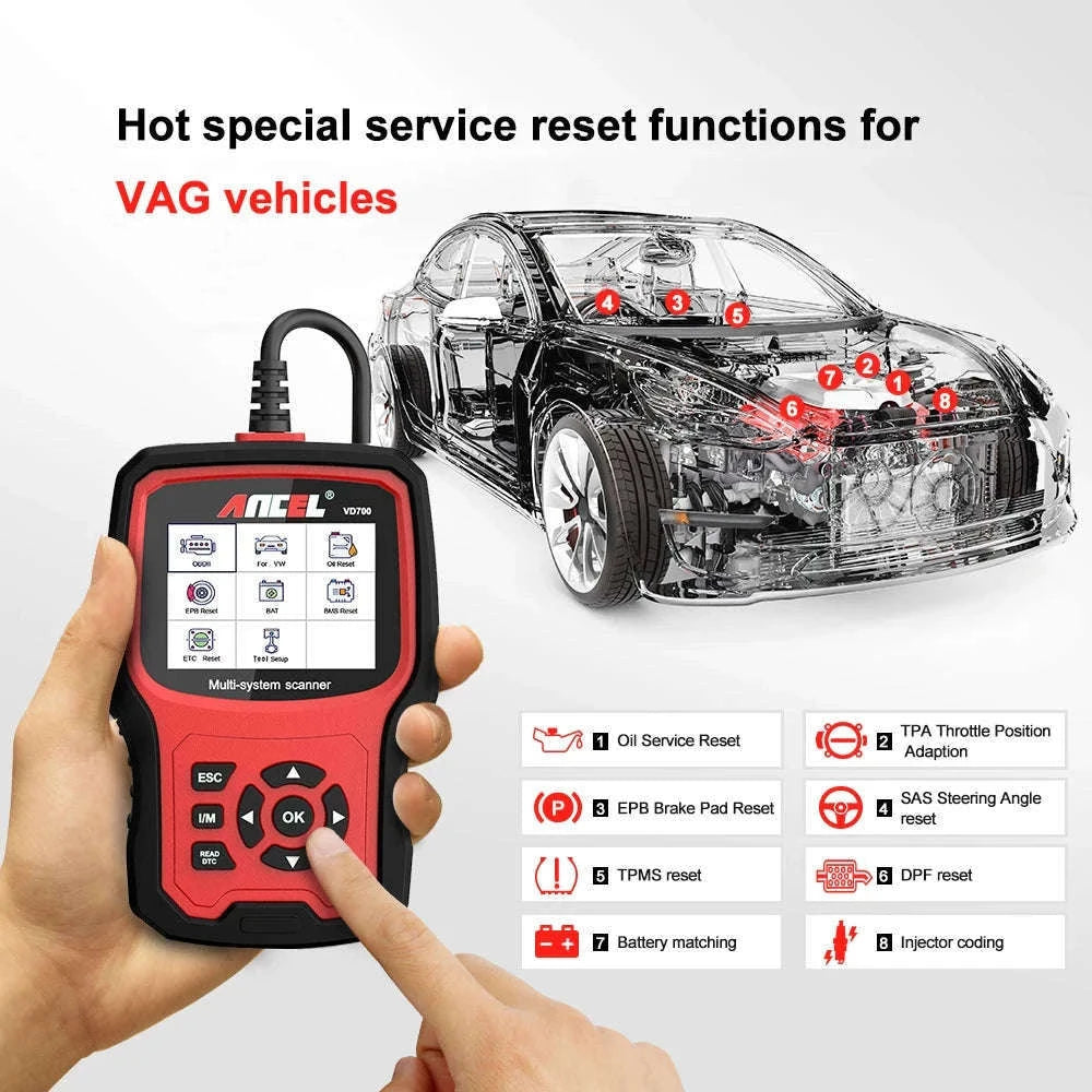 ANCEL VD700 OBD2 Scanner for VAG Vehicles-Red