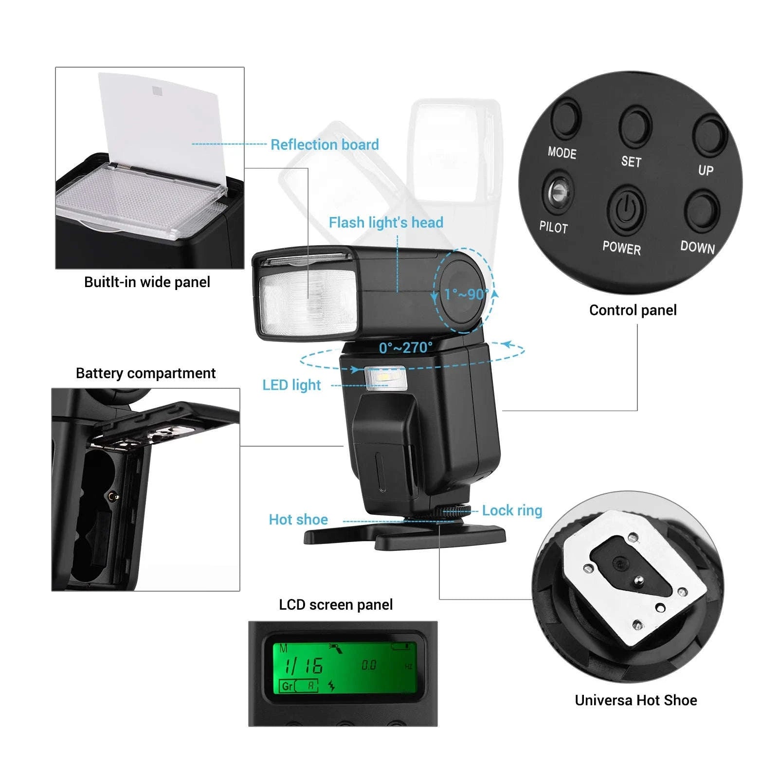 Andoer GN40 Flash Speedlite with Adjustable LED Fill Light-GN40 Flash