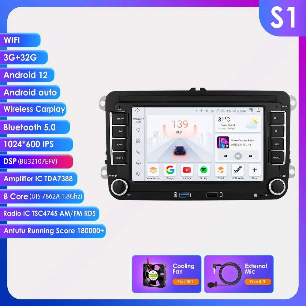 Android 13 Car Radio with CarPlay for Volkswagen Vehicles-B 1G 16G / france