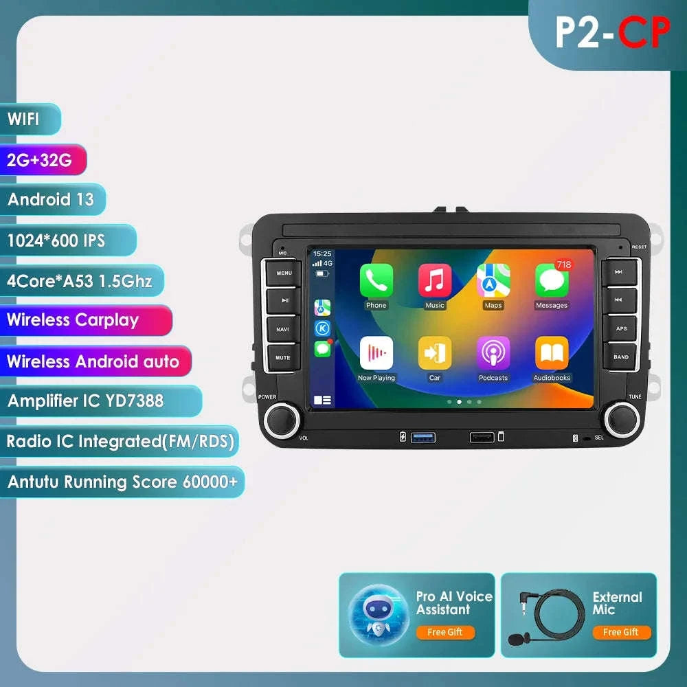 Android 13 Car Radio with CarPlay for Volkswagen Vehicles-B 1G 16G / france