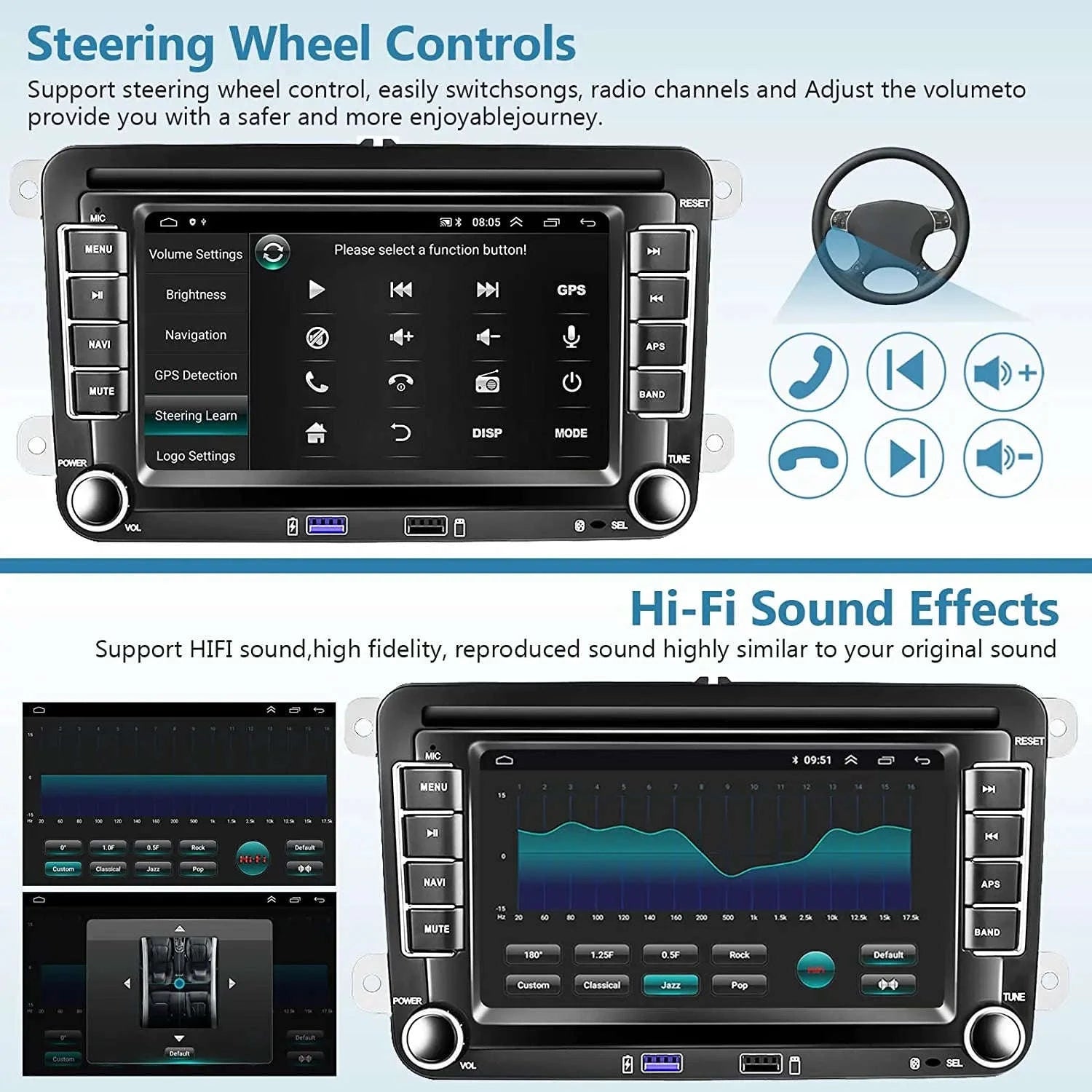 Android Car Radio CarPlay for VW Vehicles 7" Multimedia System-Base 2-32G / france