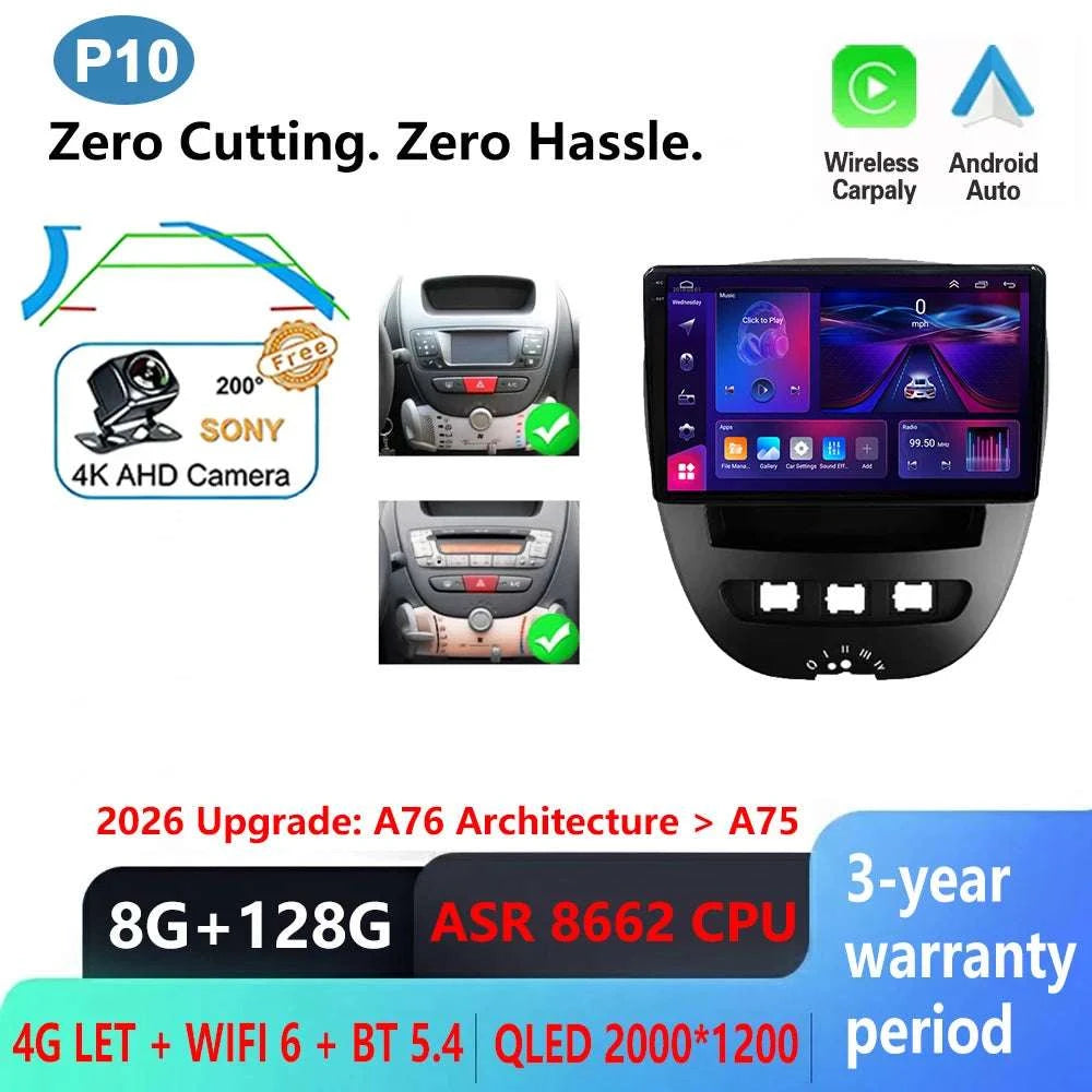 Android CarPlay Radio 10.1" for Peugeot 107 Aygo C1 2005–2014-8-128 DVR 4G 2K / China Mainland