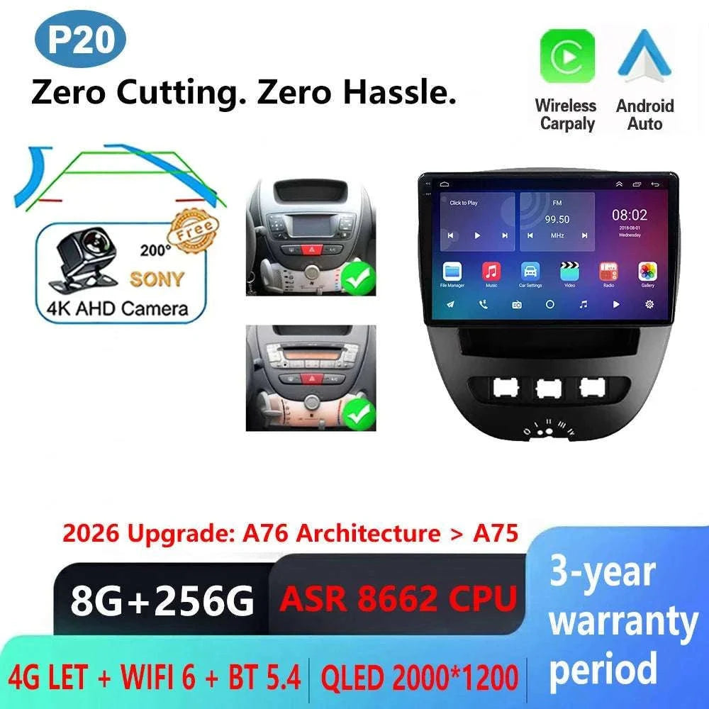 Android CarPlay Radio 10.1" for Peugeot 107 Aygo C1 2005–2014-8-128 DVR 4G 2K / China Mainland