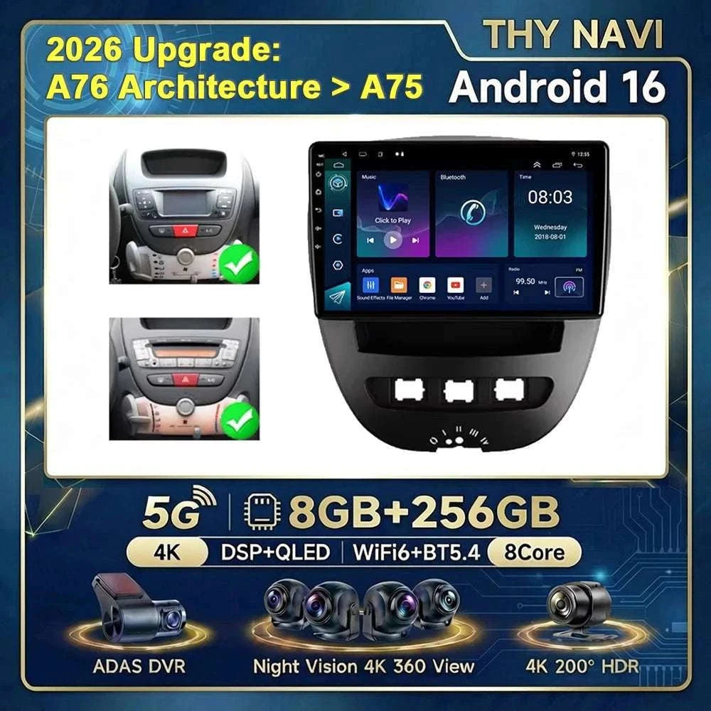 Android CarPlay Radio 10.1" for Peugeot 107 Aygo C1 2005–2014-8-128 DVR 4G 2K / China Mainland