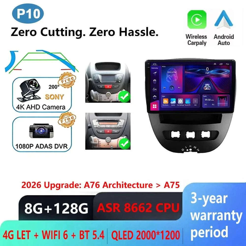 Android CarPlay Radio 10.1" for Peugeot 107 Aygo C1 2005–2014-8-128 DVR 4G 2K / China Mainland