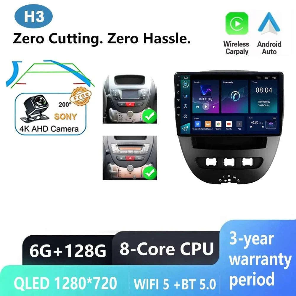 Android CarPlay Radio 10.1" for Peugeot 107 Aygo C1 2005–2014-8-128 DVR 4G 2K / China Mainland