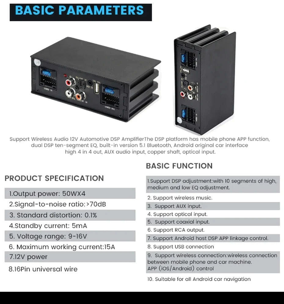 Android Radio DSP Audio Processor 4*80W Amplify Automotive Sound Modules Electronics Stereo Amplifer APP Automobiles Car Parts-Default Title