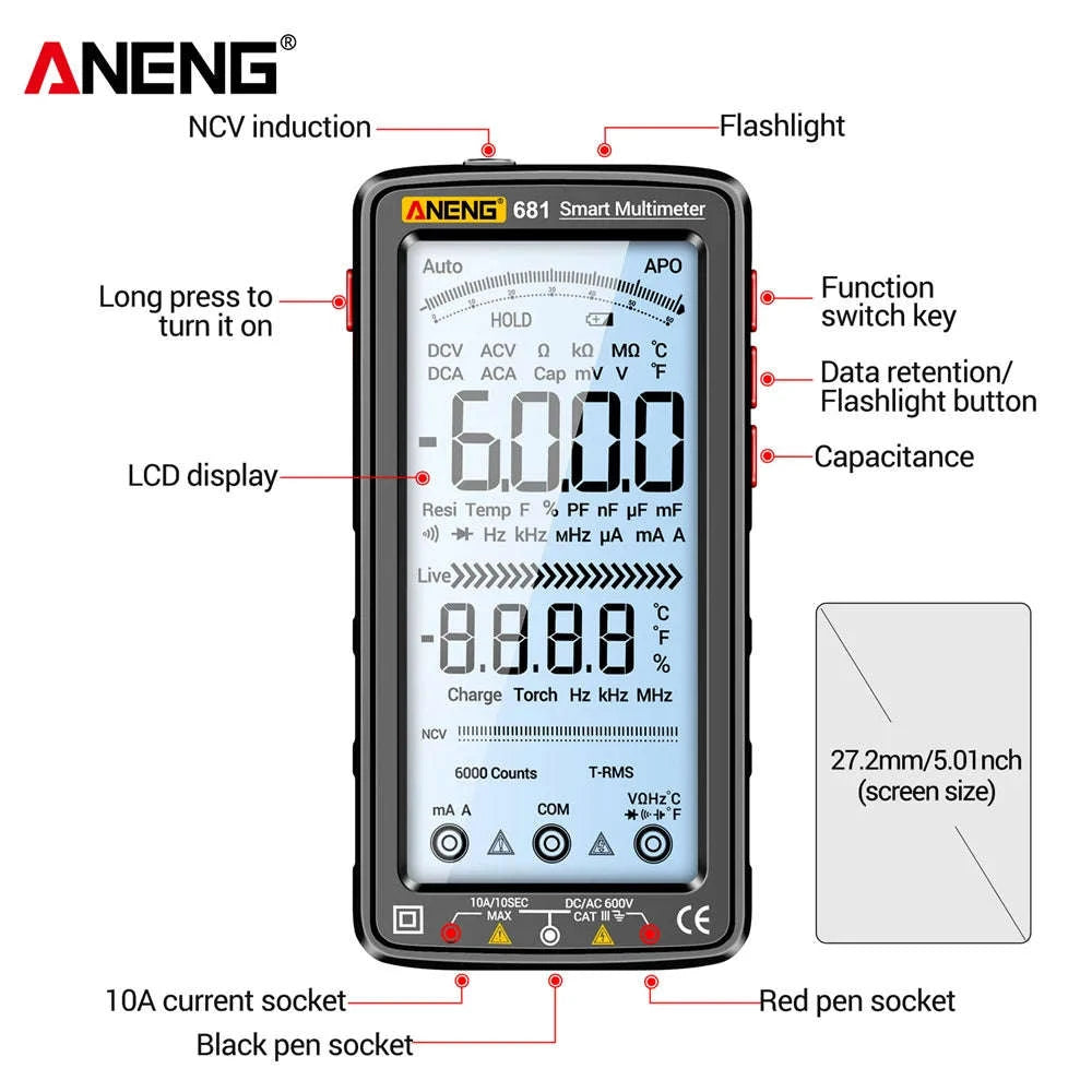 ANENG 681 Rechargeable Digital Multimeter-681 Black Pro
