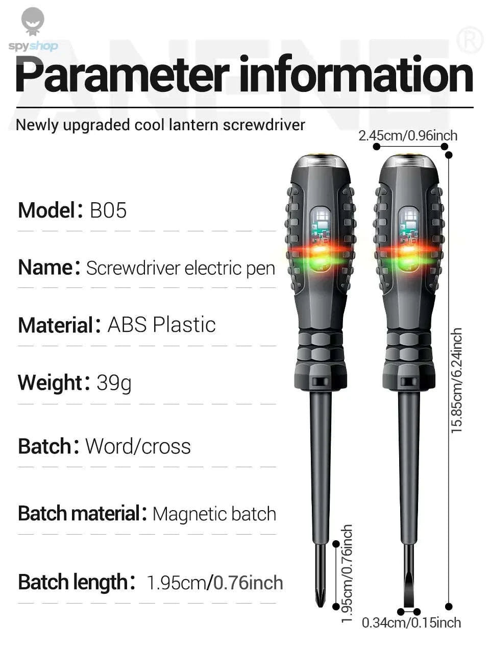 ANENG B05 Electrician Tester Pen – Voltage Checker with LED and Dual Screwdriver Bits-B05 cross