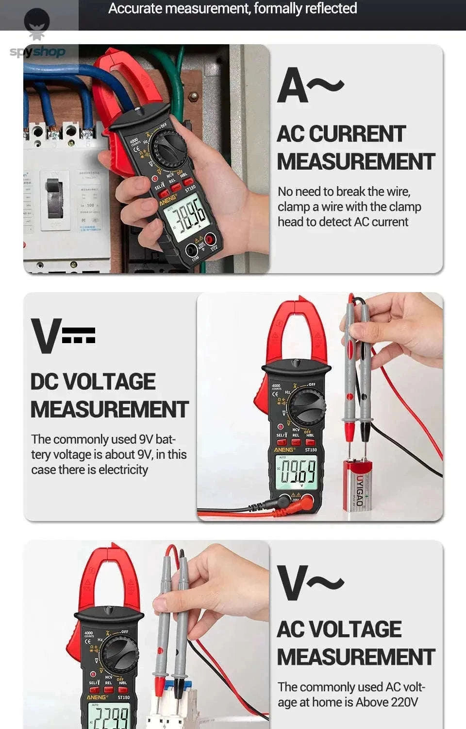 ANENG ST180 Digital Clamp Meter for Fast Electrical Testing-ST180 black