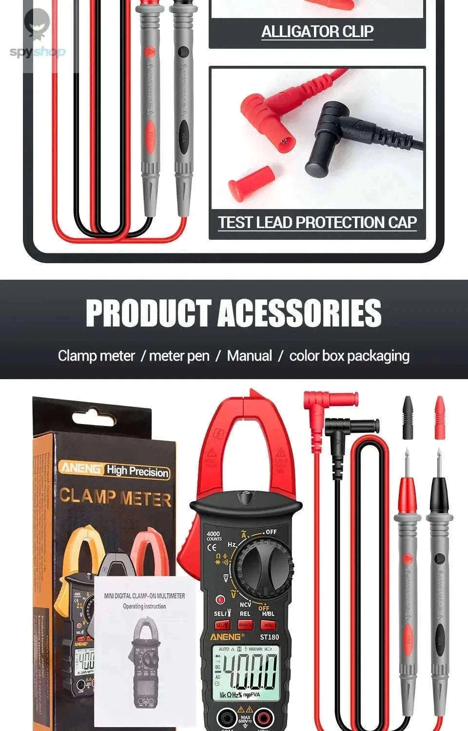 ANENG ST180 Digital Clamp Meter for Fast Electrical Testing-ST180 black
